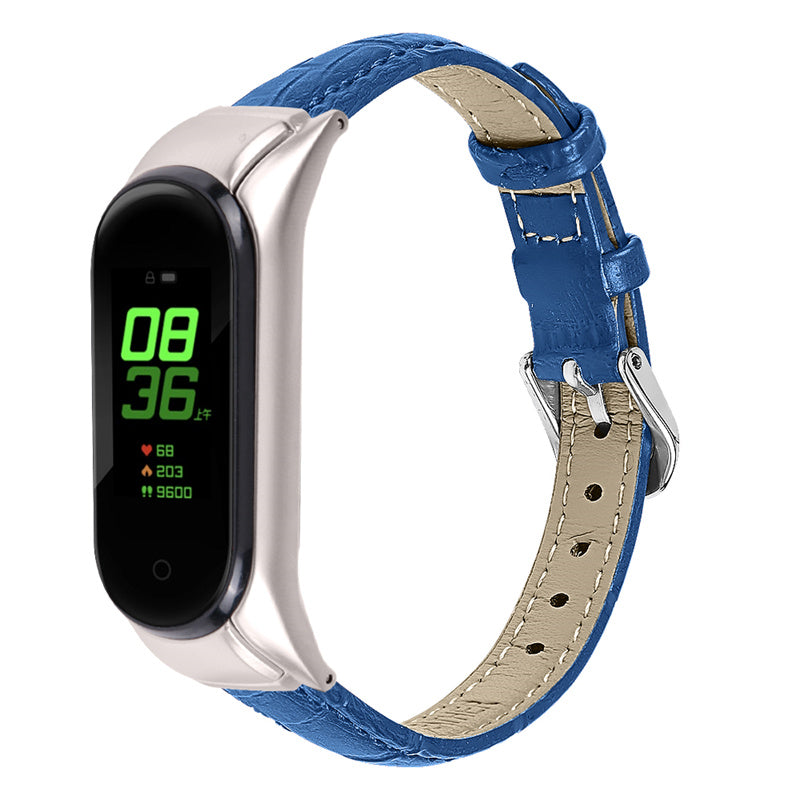 For Xiaomi Mi Band 7 Buckle Design Top Layer Cowhide Leather Bamboo Grain Adjustable Watch Band with Silver Protective Cover For Xiaomi Mi Band 7 Buckle Design Top Layer Cowhide Leather Bamboo Grain Adjustable Watch Band with Silver Protective Cover